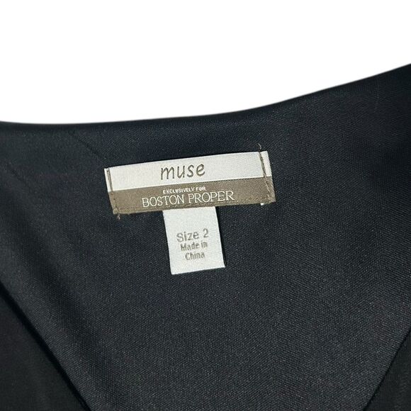 Muse for Boston Proper Black Long Sleeve Dress with Fringe Vneck Flapper Dress - Picture 7 of 10